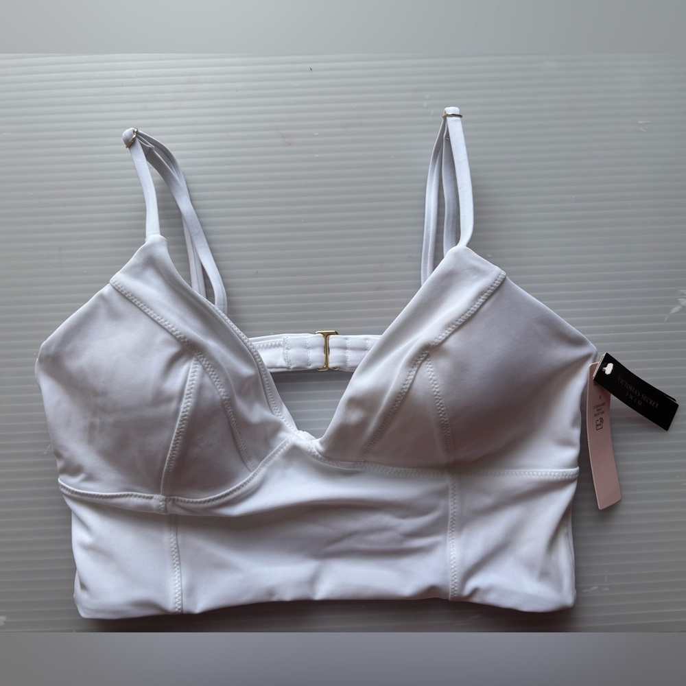 Victoria’s Secret Swim Bikini Top Longline Push-up Padding White Size S NWT